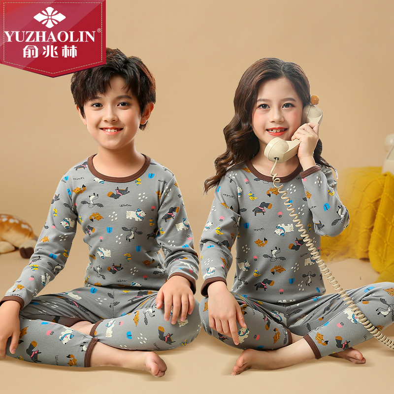 Yu Zhaolin Zhongda Children's Cotton and Wool Set, children's long Johns and long pants set, cotton comfortable base undergarments, cotton clothes and cotton pants
