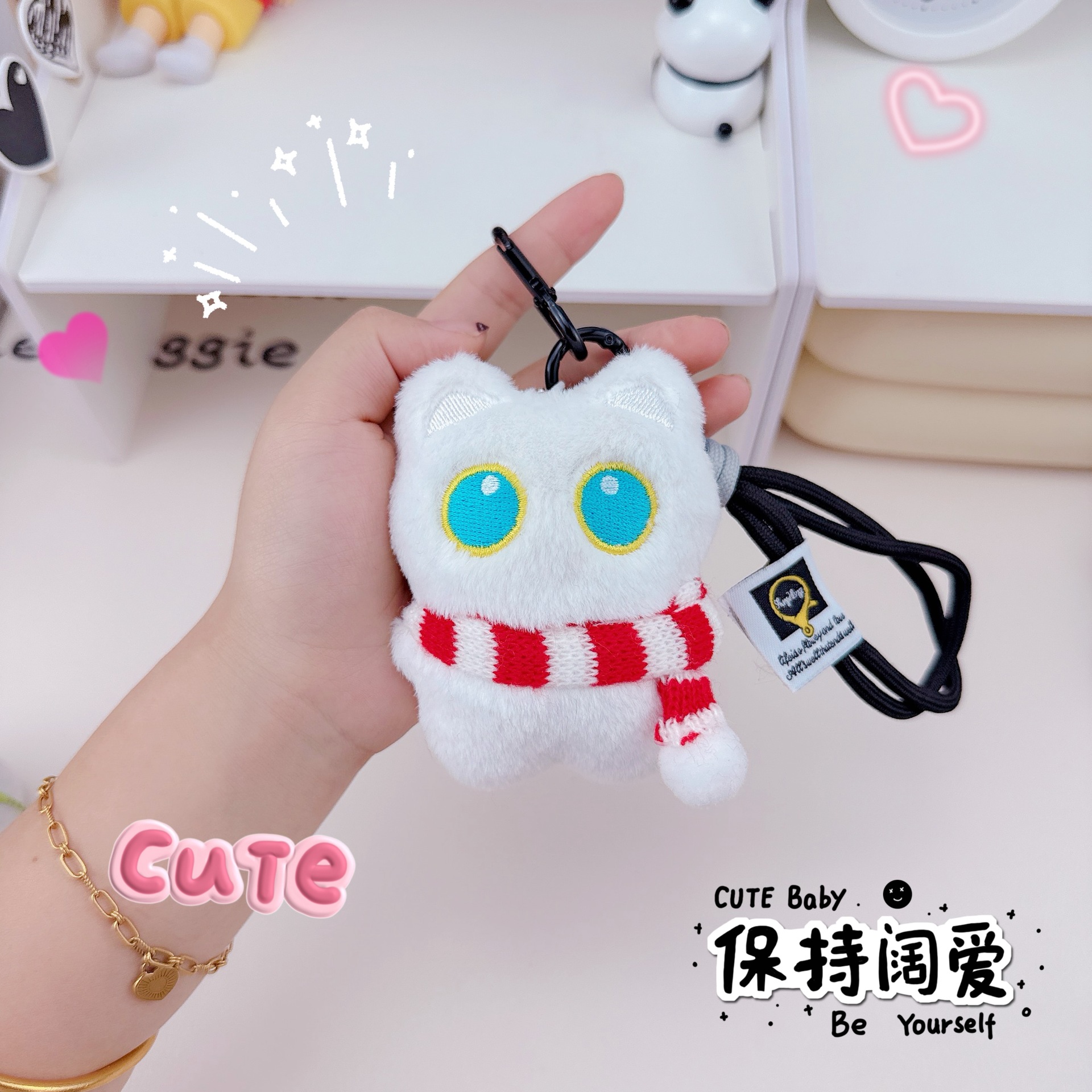 铃铛小黑猫钥匙扣挂件吱吱叫毛绒公仔大眼猫咪少女心玩偶书包挂饰详情6