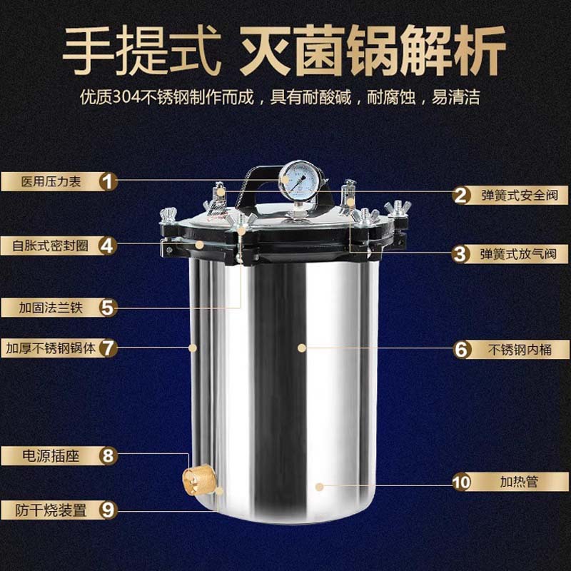 Pressure steam sterilizer, high-pressure sterilizer pot, medical fully automatic disinfection pot, laboratory medical vertical sterilizer pot Specification image
