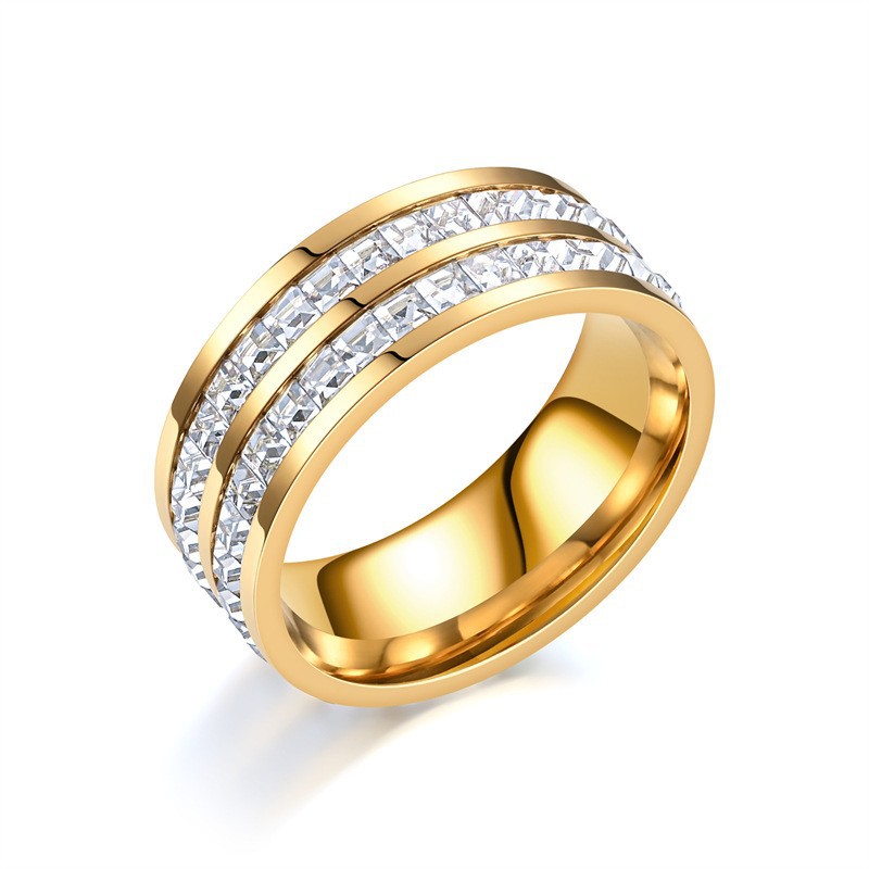 High-end, light luxury, starry sky zircon titanium steel ring, women's Instagram trend 18K non-fading couple ring, diamond ring, jewelry Specification image