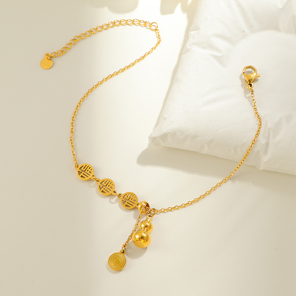 New Chinese-style "Fu" character gourd foot chain for women 2025, a bestseller with a light luxury design and a stylish summer foot chain Specification image