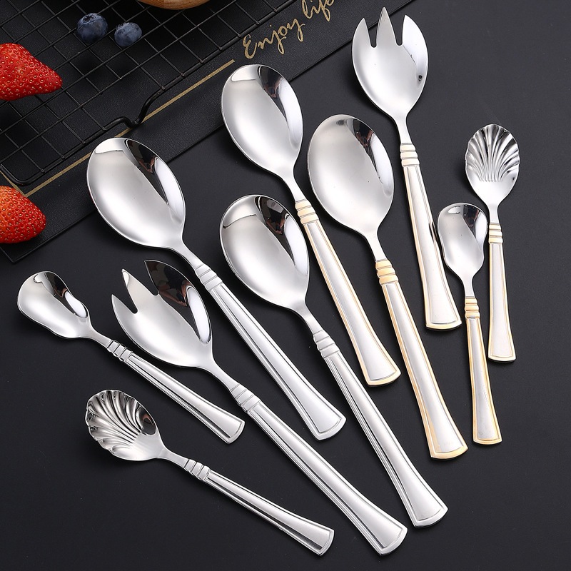 Stainless steel serving spoons, self-service public spoons, serving spoons, thickened large serving spoons for hotels, salad spoons, forks, restaurant service spoons details Picture