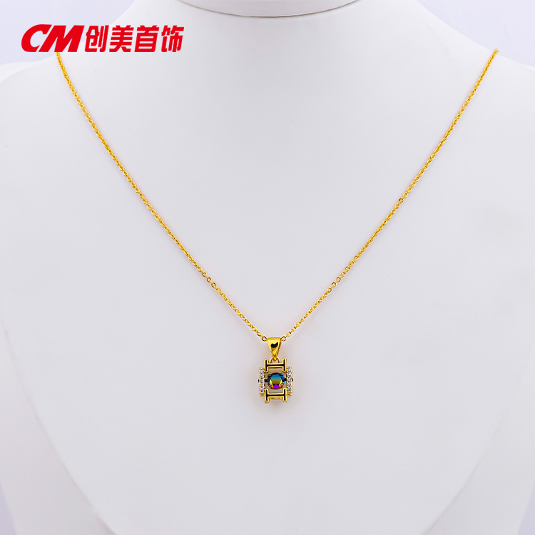 Chuangmei Jewelry's sparkling synthetic zircon pendant necklace, European and American simple collarbone chain, elegant heart-shaped necklace details Picture