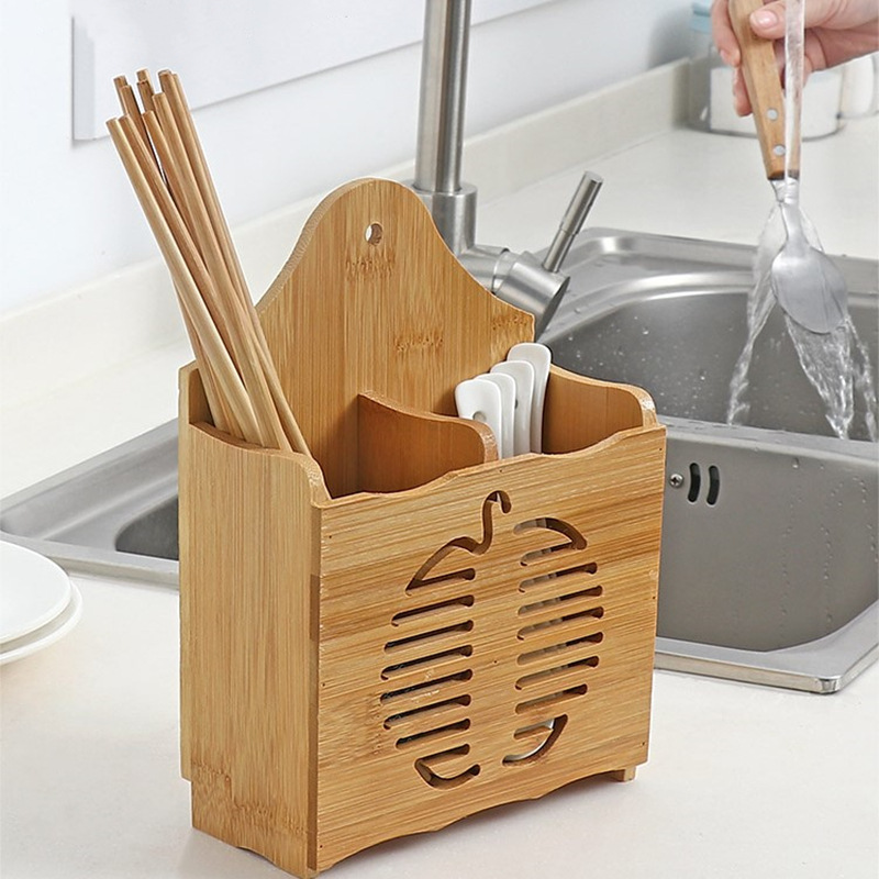 Household Bamboo And Wooden Chopsticks Basket Hanging Drain Chopsticks Stand Quick Chopsticks Container Kitchen Items Spoon Chopsticks Container Chopsticks Basket Application Scenario