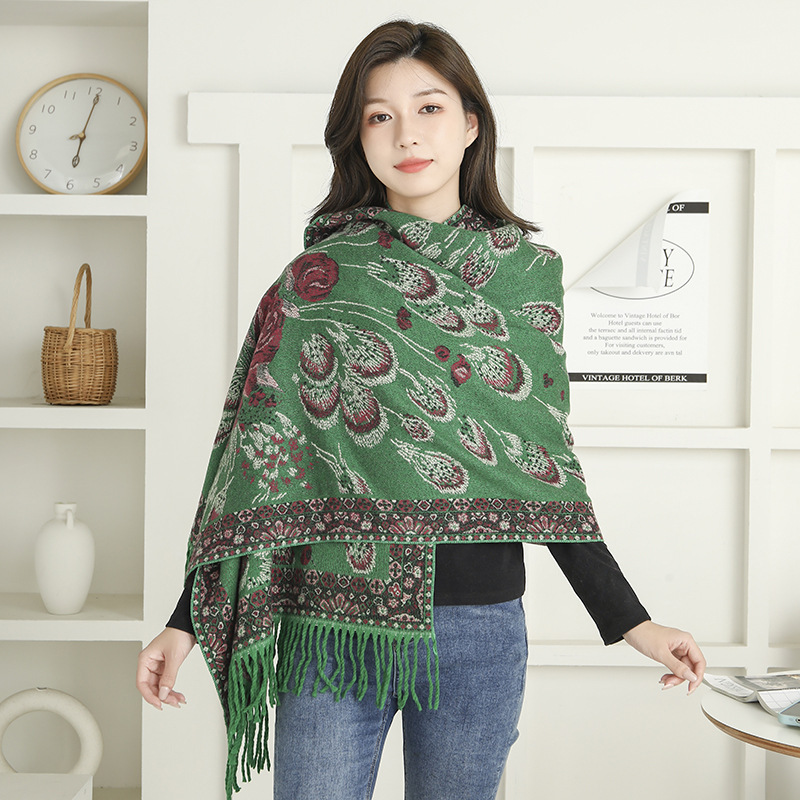 Jacquard Scarf Women Winter Thickened Warm National Wind Shawls Senior Sense 2024 New Imitation Cashmere Scarf Wholesale details Picture