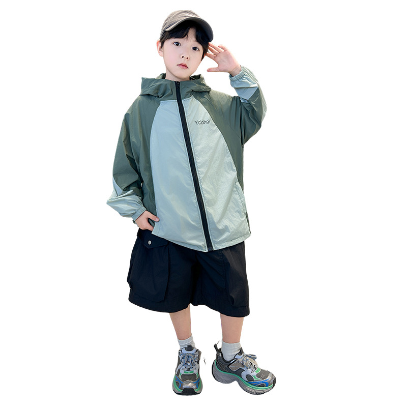 Boys' sun protection clothing 2025 New summer collection, light and thin sun protection clothing for children, breathable shirt, hooded top, summer sun protection Item Picture