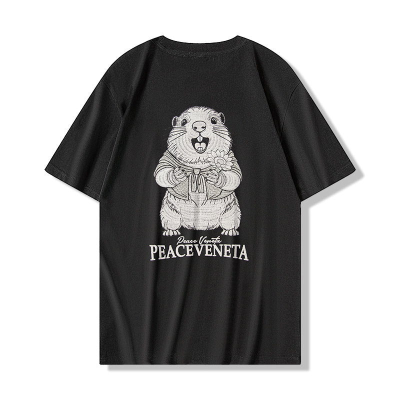 A new style of Chinese-style, national trend, Mouse-shaped embroidered T-shirt with a loose round-neck and half-sleeved top