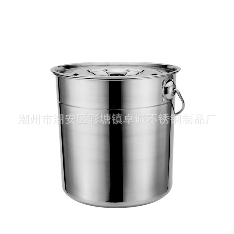 Cross-border thickened non-magnetic stainless steel oil bucket Multifunctional bucket water brine soup ice bucket with lid dust proof worm round bucket Item Picture