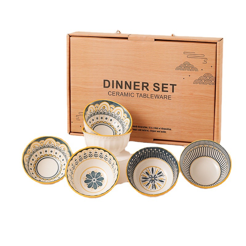 北欧印花/陶瓷餐具/碗筷盘套装/礼品盒装/家用饭碗/开业礼品/活动伴手礼白底实物图