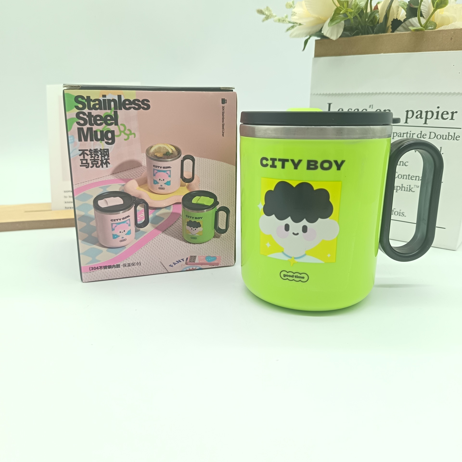 Cross-border best-selling cute mouthwash cups, boy and girl pattern mugs, milk cups with LIDS, high appearance level, simple and fashionable details Picture