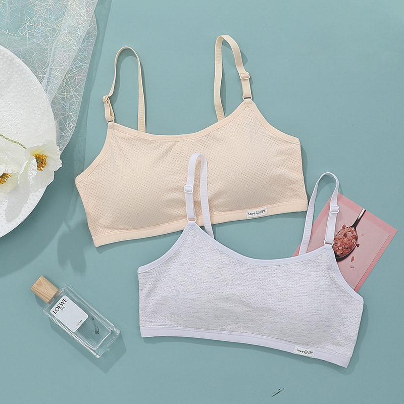 Girly vest Thin shoulder strap Breathable mesh underwear women's cotton inner anti-slip fixed cup student bra full figure