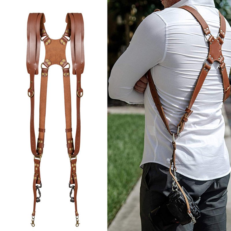 Amazon's new camera shoulder strap, genuine leather outdoor digital photography equipment, dual-shoulder strap, single-lens reflex camera strap details Picture