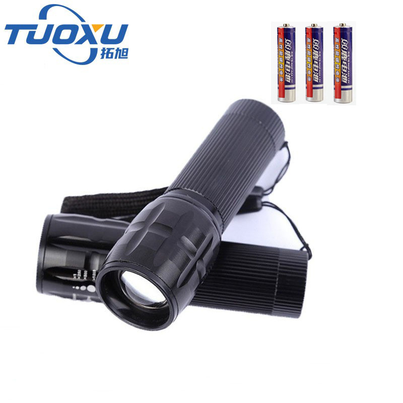 Gift flashlight, high-intensity aluminum alloy zoom three-speed LED small flashlight, retractable dry battery flashlight, waterproof