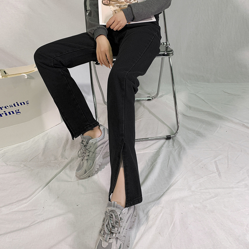 High-waisted, stretchy floor-length jeans with a slightly flared slit, loose and slimming jeans for women, wide-leg flared flared pants trendy Application Scenario