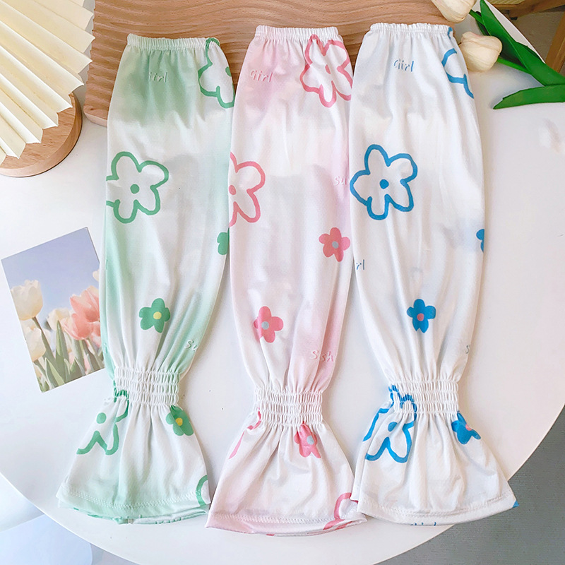 Ice silk sleeve, sun protection, UV protection, breathable, small flower outdoor cycling, large loose thin arm guard, sunshade ice sleeve