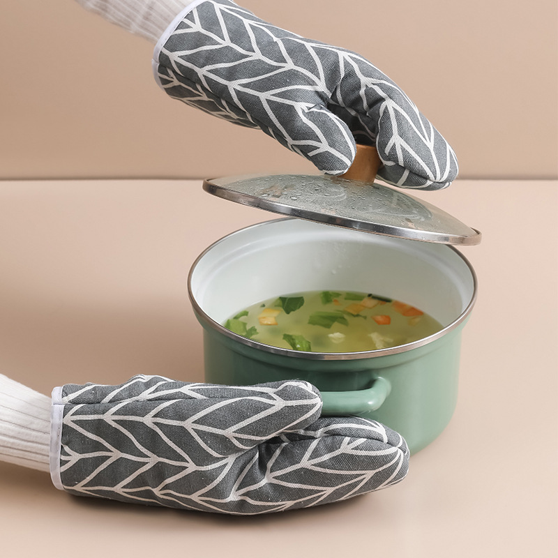 Kitchen Microwave Heat Insulation Gloves Thickened Plaid Heat Proof Gloves High Temperature Baking Cotton Linen Oven Gloves Specification drawing