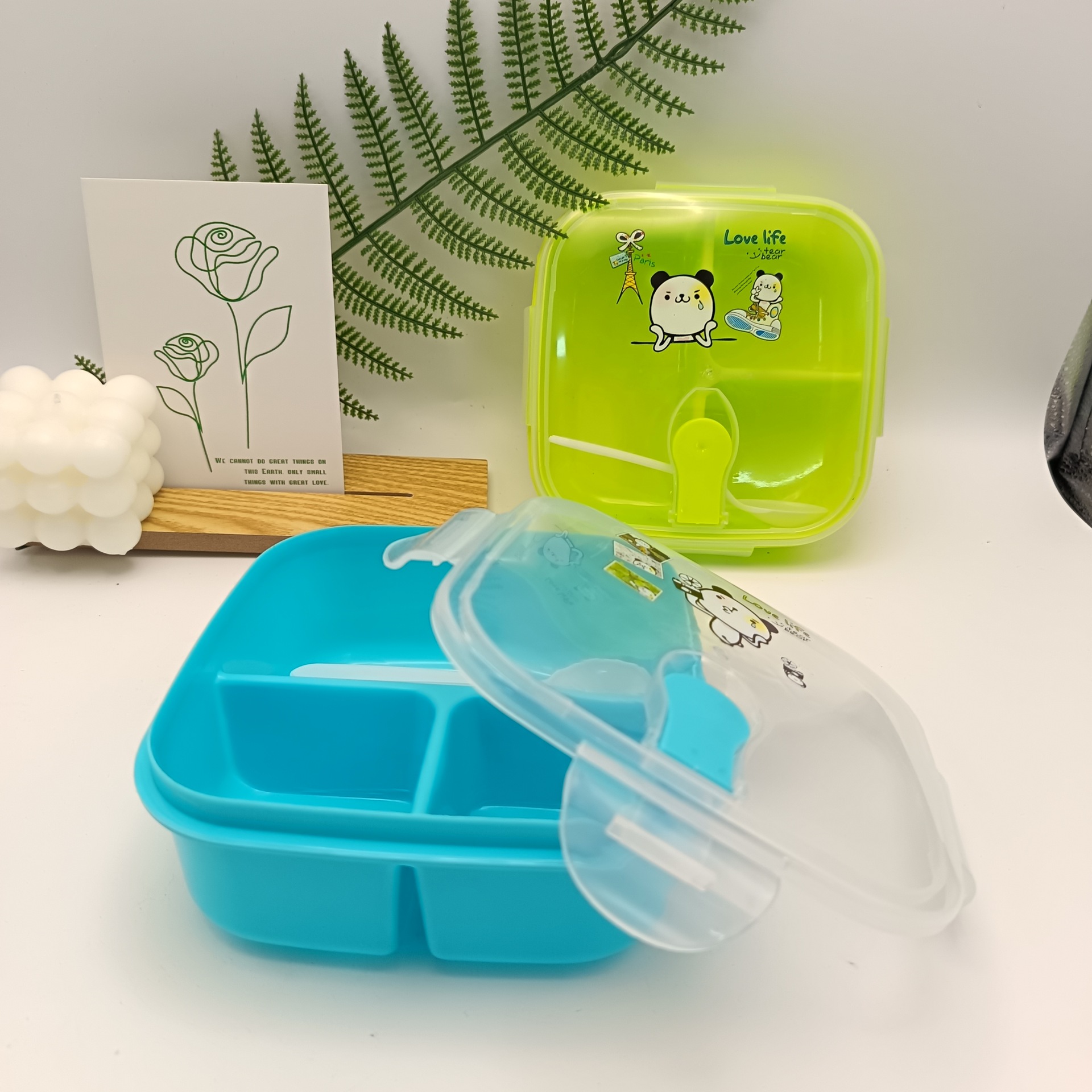 Simple Japanese-style compartments lunch box, microwave-safe student lunch box, fresh-keeping box, three-compartment children's bento box Specification drawing