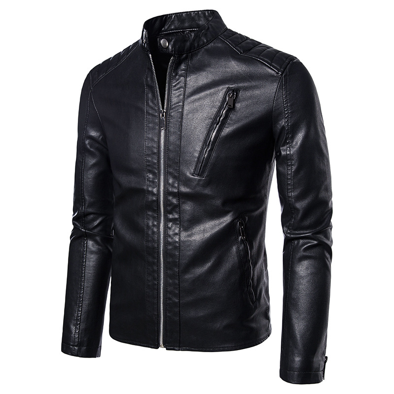 ebay trade large size leather autumn solid color stand collar PU leather jacket loose casual motorcycle suit stand collar coat