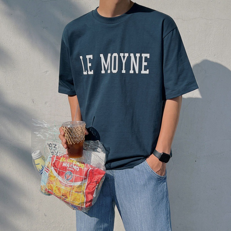 MYQ Summer Pure cotton round-neck Men's T-shirt, Korean style trendy letter print short-sleeved loose casual half-sleeved T-shirt details Picture
