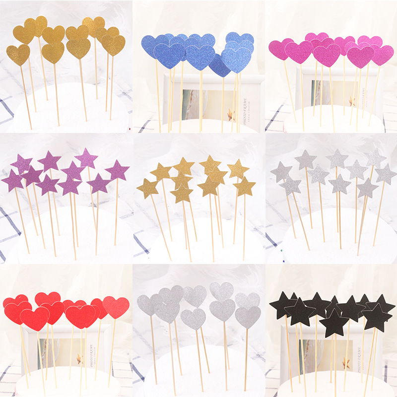 蛋糕装饰金葱纸 爱心 五角星 星星生日插牌纸质烘焙插件