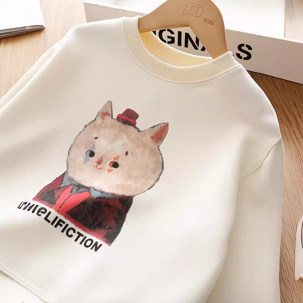 Chica sudadera 2024 primavera/otoño cuello redondo doble hilo de algodón versión coreana manga manga estampado versátil casual niños top han Specification image