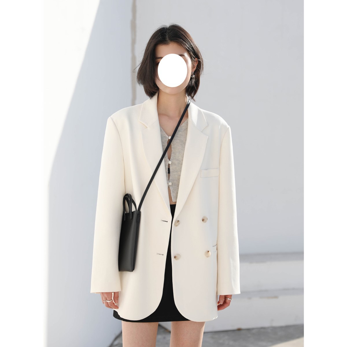 【锐达】街头休闲宽松白色西装外套女春2022设计感小众气质小西服图