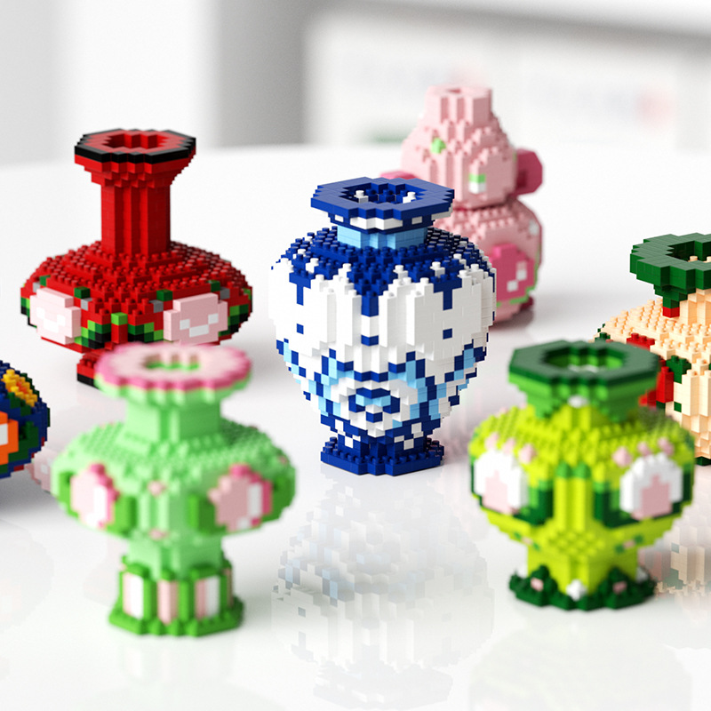 Wholesale of small particle children's educational Chinese-style building block toys and gifts that are compatible with national trend blue and white porcelain vases for the living room Application Scenario