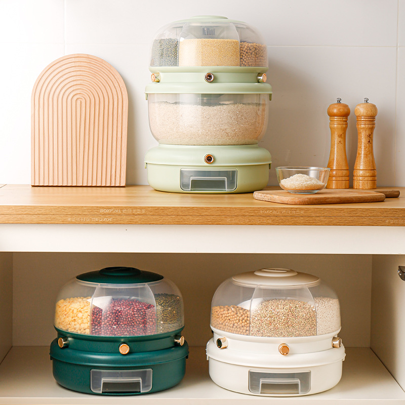 Rotating seal rice storage bucket, multi-compartment nano storage cabinet, press-type moisture-proof and insect-proof coarse grain rice bucket Specification image