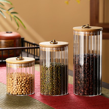拉坏竹盖玻璃茶叶罐密封罐家用厨房杂粮收纳盒储存罐储物小罐子
