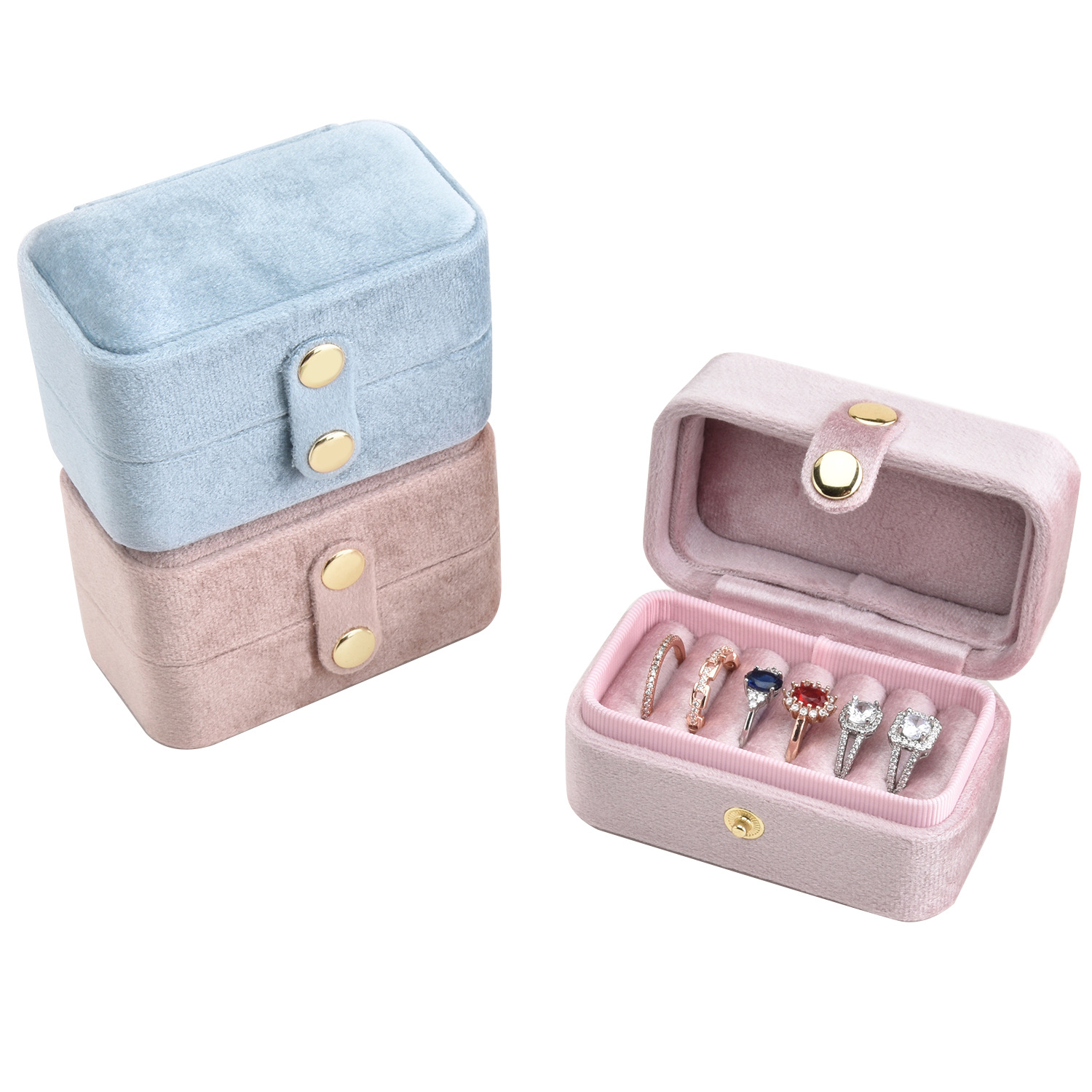 Wholesale of Korean mini ring boxes, jewelry boxes, girls' portable small accessory boxes, velvet earrings, ring storage boxes Item Picture