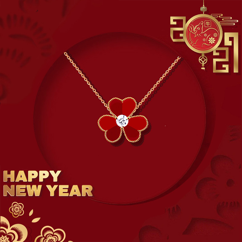 Youdaoplaceholder0 Original design s925 sterling silver moissanite New Year Sweetheart Red Heart brightening zodiac Year necklace