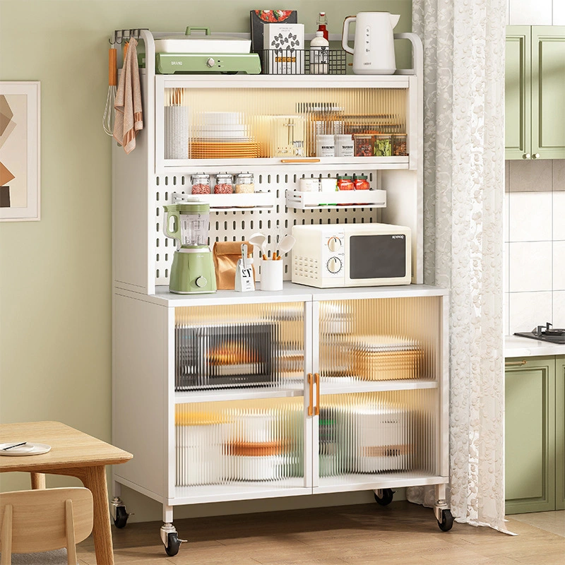 Side Cabinet Storage Rack Kitchen Floor Multi-Layer Cabinet Storage Cupboard Pvc With Door Multi-Function Microwave Oven Storage