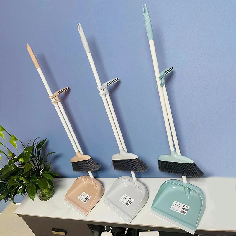 Wholesale Stainless Steel Rod Soft Hair Broom Dustpan Set Combination Of Plastic Broom Set Household Sweeping Set Specification drawing