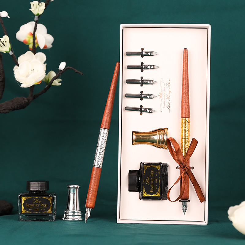 欧式木杆书法笔培训班初学者礼品套装 木杆单支礼品 钢笔造型笔尖