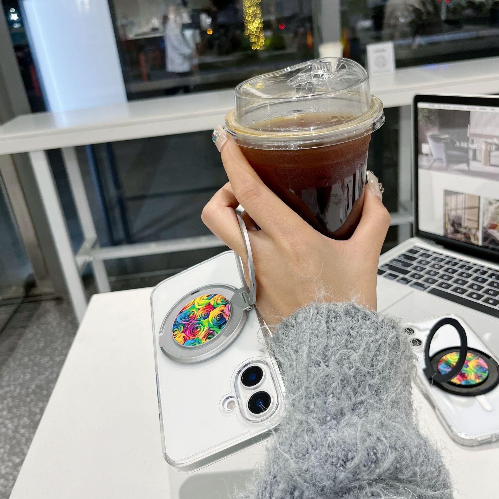 新款多功能便携圆盘指环支架360度旋转背贴手机桌面懒人直播支架详情14