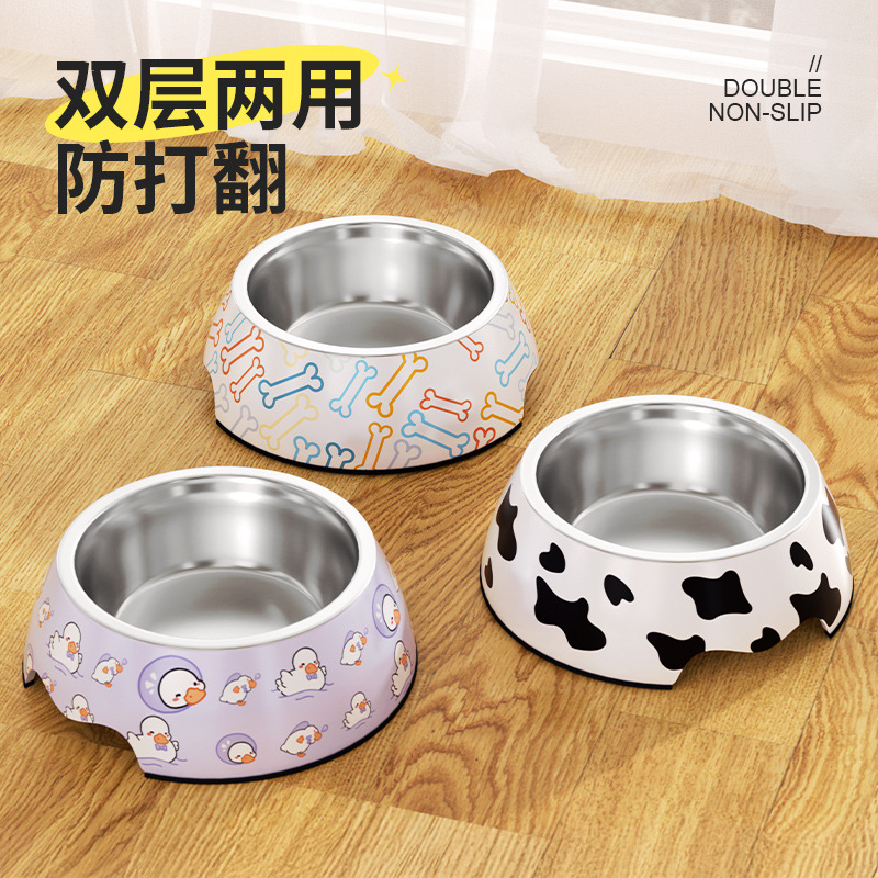 密胺碗不锈钢狗狗饭碗专用狗粮喝水宠物猫粮饭盆防打翻狗盆猫碗