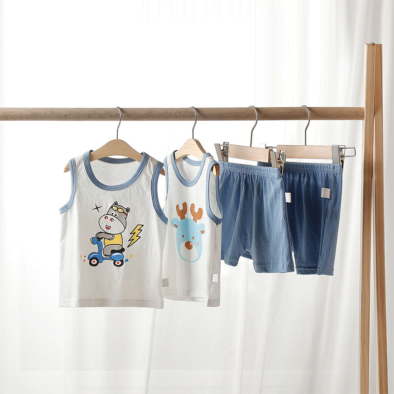 Boys' set, summer children's sleeveless shorts, casual summer wear, two-piece sports set for boys and girls, small and medium-sized children's vest details Picture