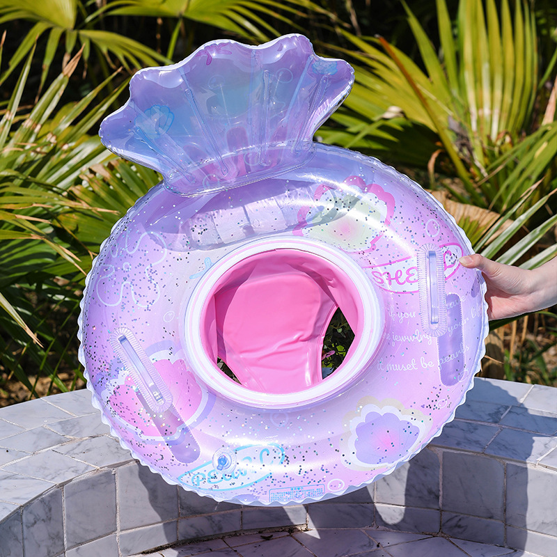 24 New Backrest Shell Swim Ring Transparent Handle Sequin Children's Seat Ring Cartoon Print Baby Underarm Ring details Picture
