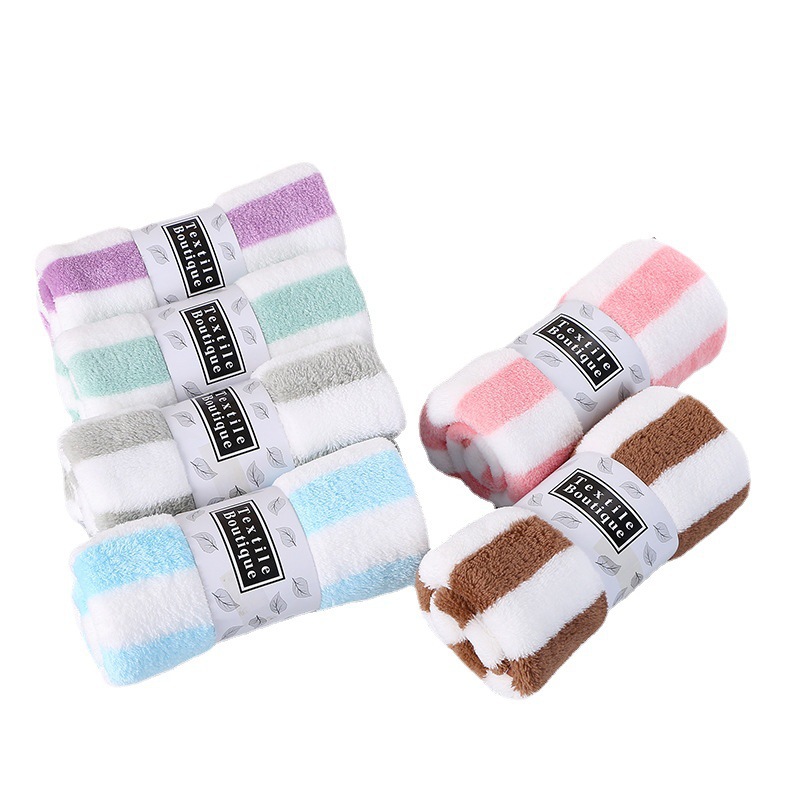 【LOVELY HOME】【 Hold Jia 】 Simple striped combed coral velvet towel face wash towel Household adult bath towel soft absorbent wholesale Item Picture