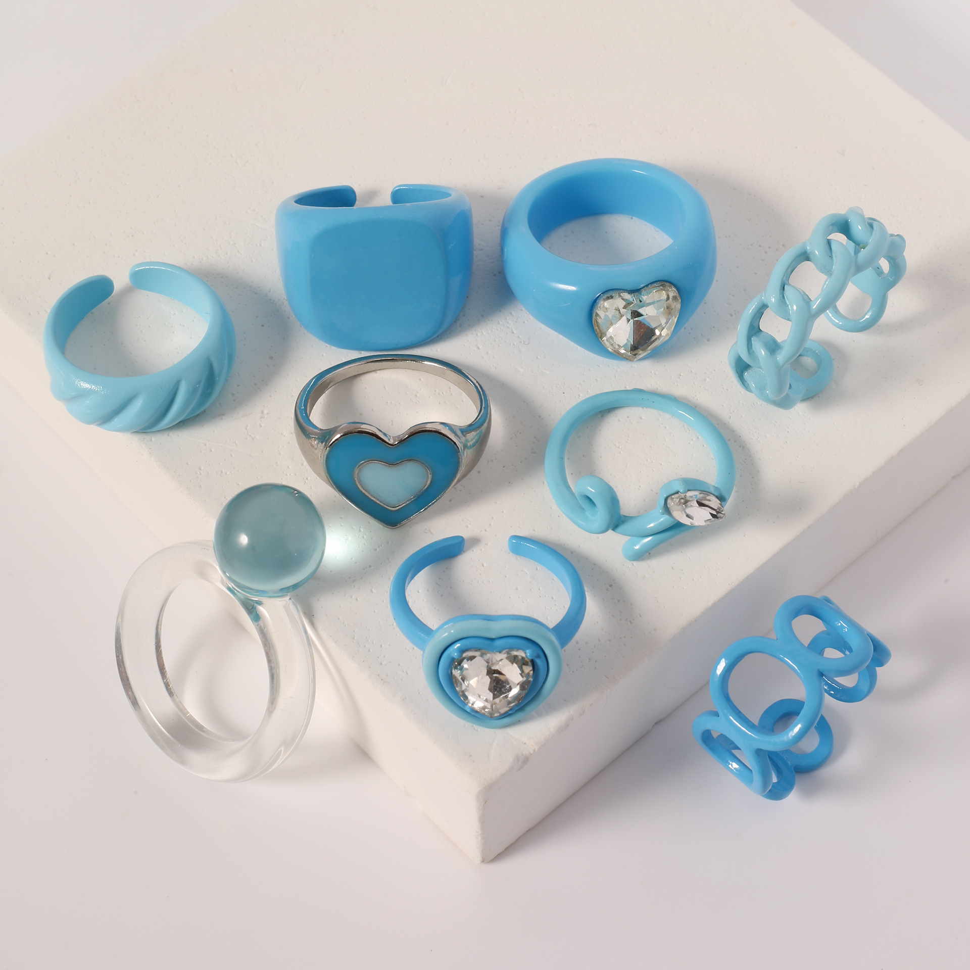 ins Harajuku style tail ring, fashionable stacked ring, geometric open ring, candy-colored alloy spray-painted ring details Picture