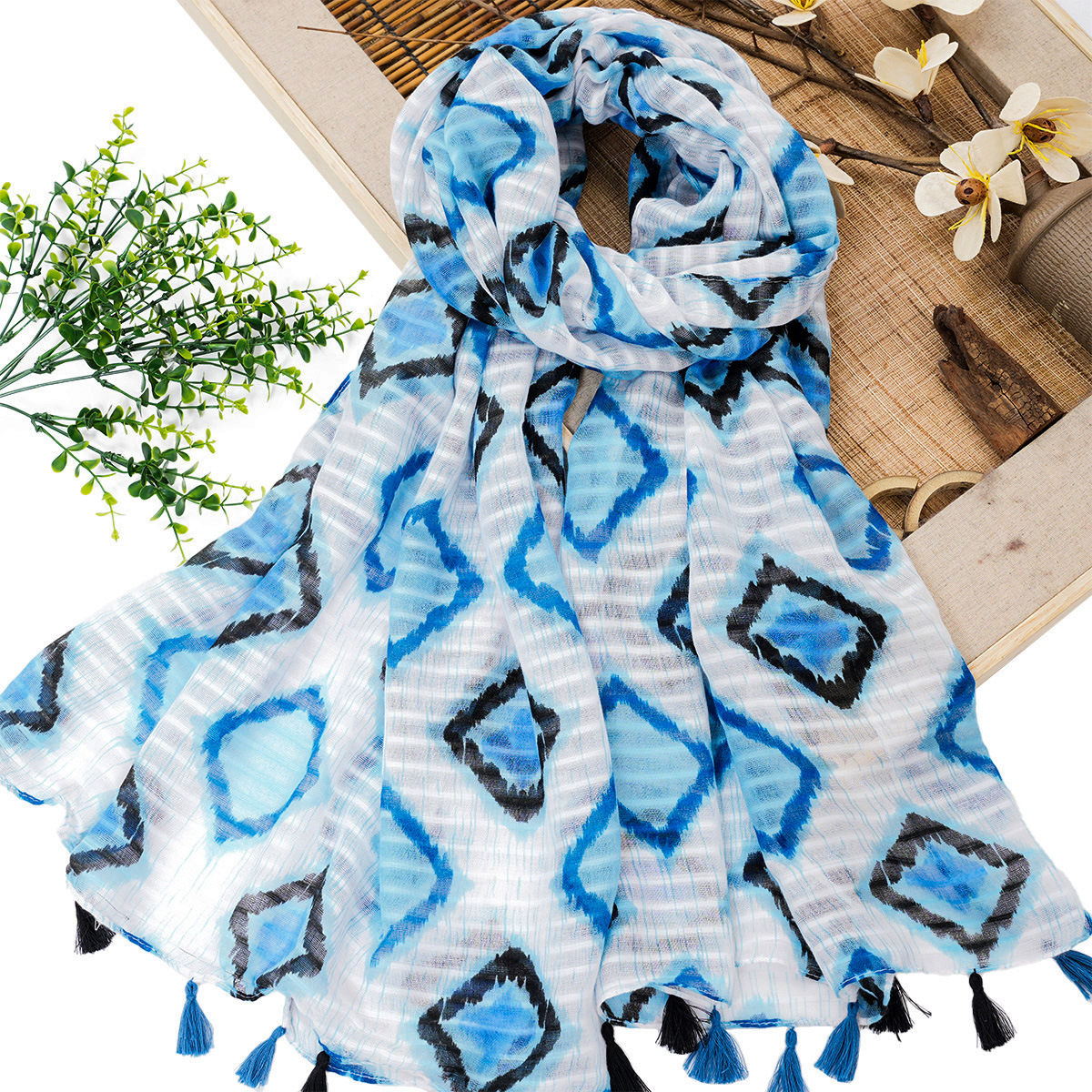 Manufacturers Direct Sales Of New Fashion Simple Four Seasons Cotton Hemp Fringed Scarf Diamond Print Cape