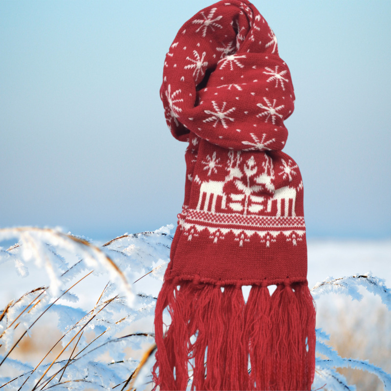 Cross-border new Christmas knitted scarves for men and women, winter warmth Fair Island jacquard scarves, New Year shawls for couples pic 11