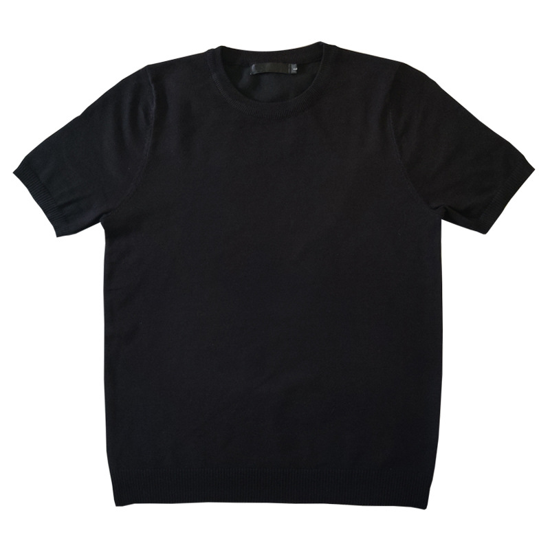 Summer slim-fitting knitted sweater, round-neck top, men's trendy, stylish and high-end look, versatile T-shirt, short-sleeved