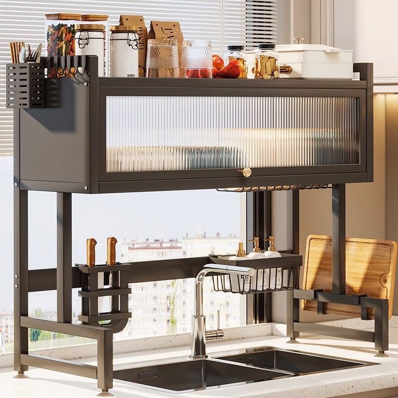 Kitchen sink storage rack, household dishes, sink, bowl cabinet, multi-functional dust-proof with cabinet door, dish storage, draining rack Item Picture