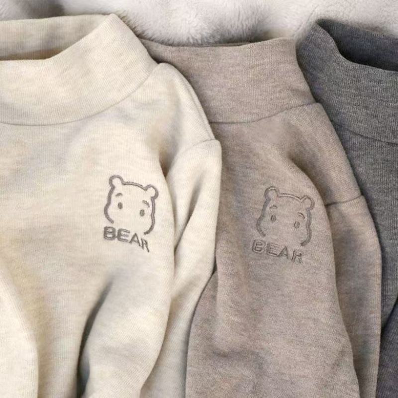 Children's fleece base shirt for autumn and winter, semi-high-neck warm inner layer for children, baby top, long-sleeved T-shirt for boys and girls