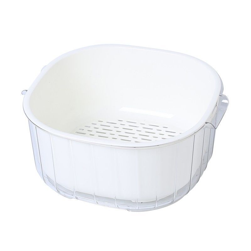 Square thickened double-layer vegetable washing basin, draining basket, kitchen household plastic fruit storage plate, living room vegetable preparation and washing basket Item Picture
