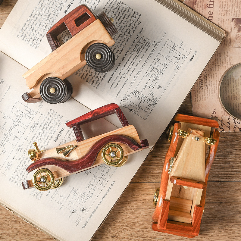 Wooden Vintage Car Decoration Creative Home Desktop Car Model Train Decoration Wooden Crafts details Picture