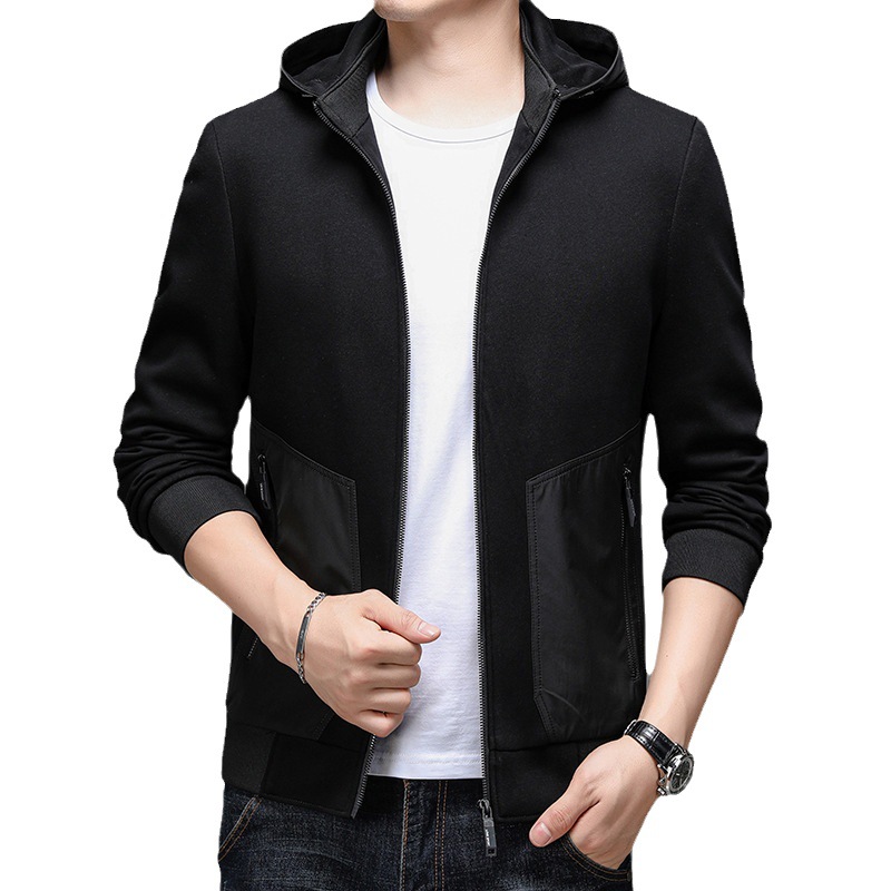 Moda media juventud casual hombre color sólido cuello con capucha cremallera trenzador clásico abrigo marca de moda otoño nuevo Item Picture