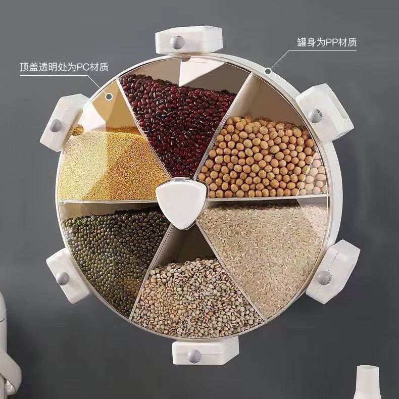 Compass grain storage box Windmill type non-punching rotary rice drum household wall hanging moisture-proof and insect-proof rice tank details Picture