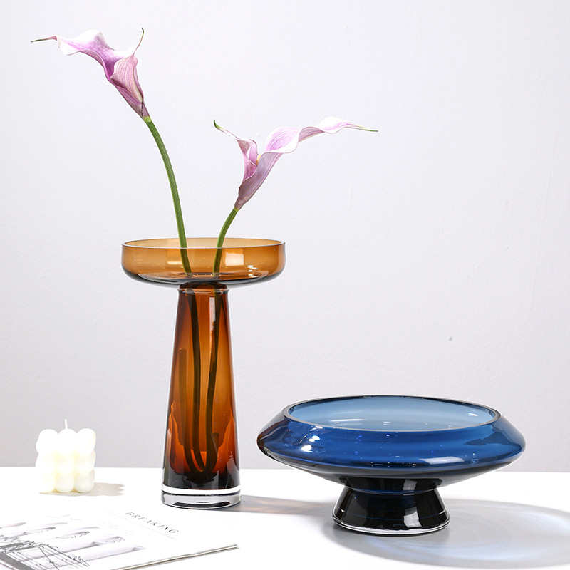 轻奢高级感彩色花瓶果盘错色组合样板间桌面装饰花摆件客展厅饰品